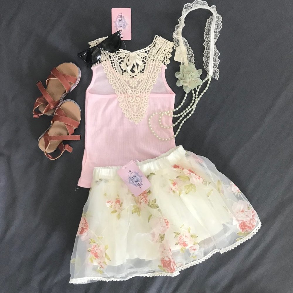 Girl's Lace Back Tank-Natural Lace